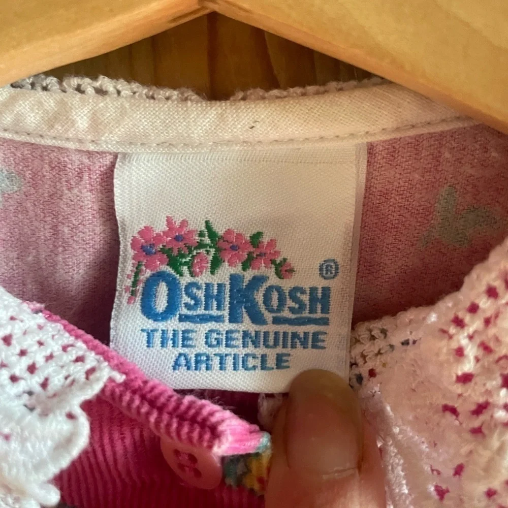 Vtg Oshkosh Bgosh Toddler Girls Pink Corduroy Floral Ruffle Long Sleeve Dress